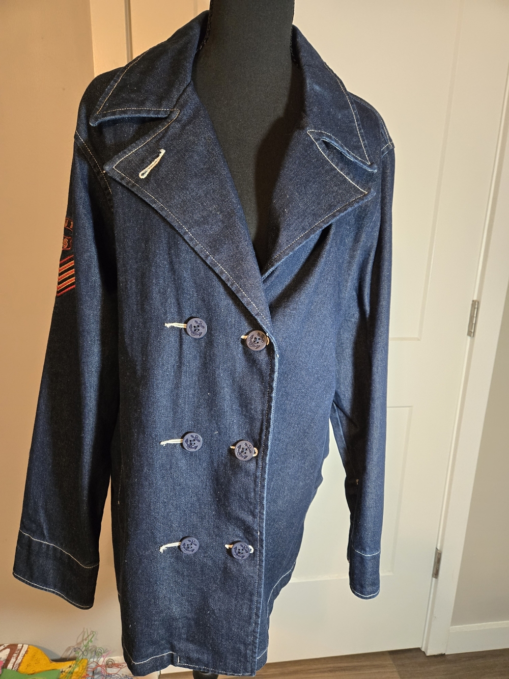 Route 66 Dark Blue Denim Peacoat with Contrast Stitching